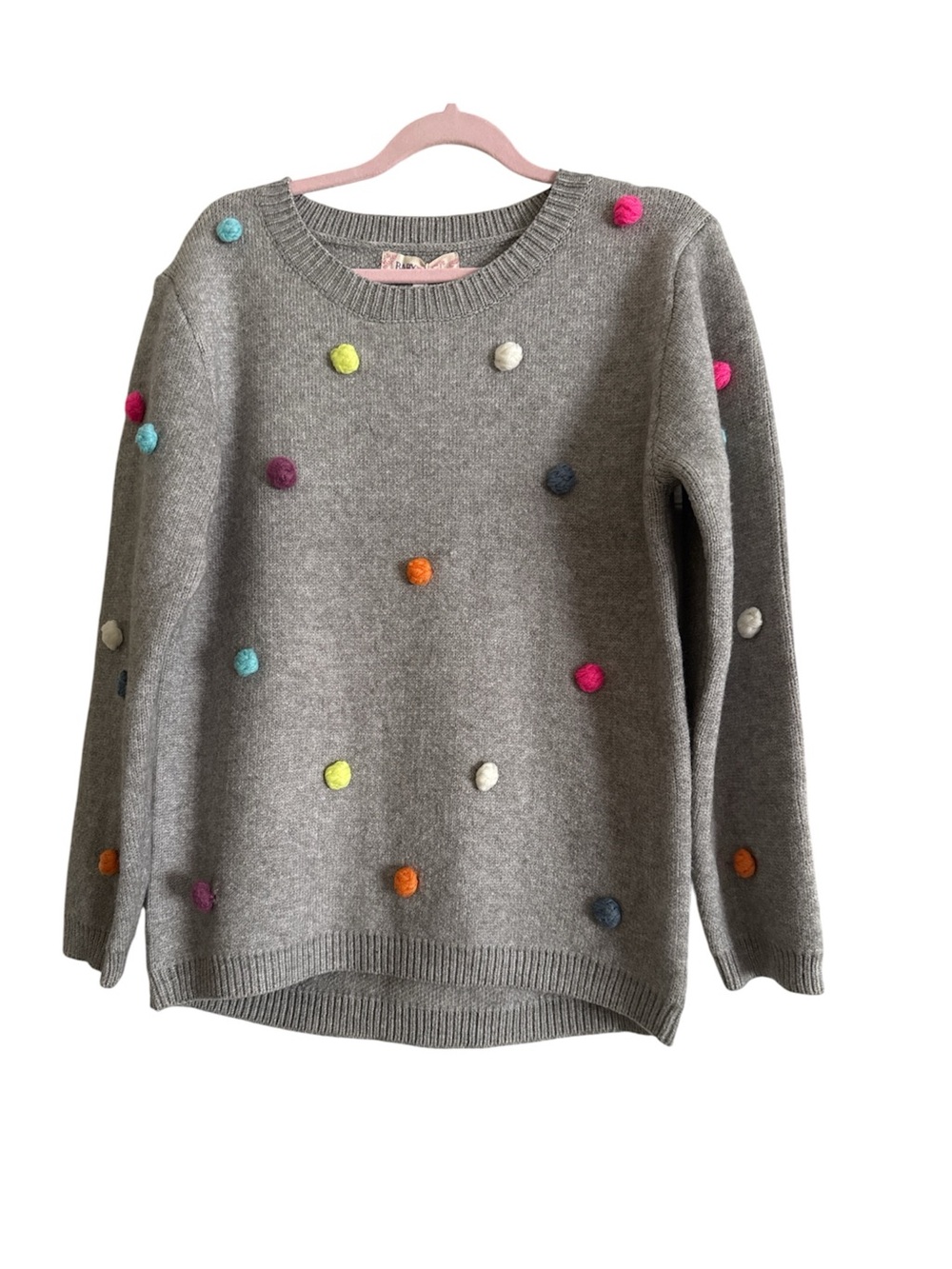 Baby Sara Girls Gray Pom Pom Sweater Size 8 NWT Colorful Knit